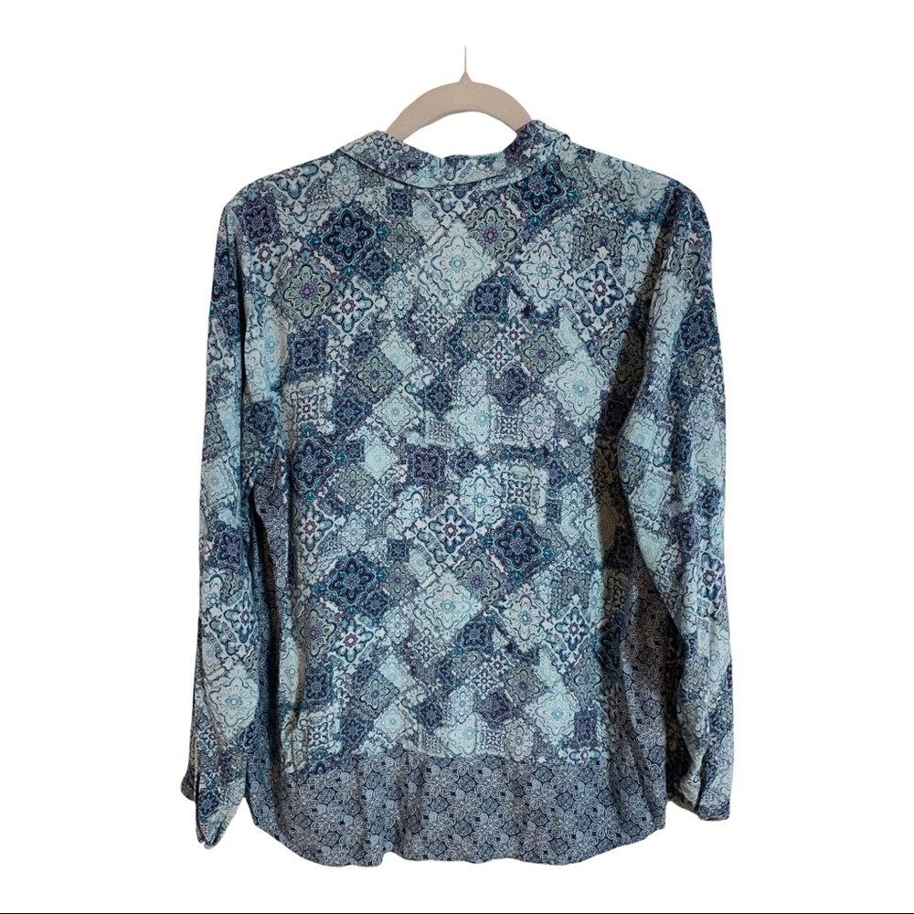 J Jill M Medium Blouse Tunic Button Top Purple Blue Pattern Collar. - Picture 2 of 4